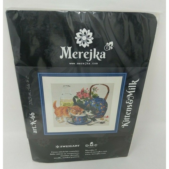 Merejka Cross Stitch Kit K-66 Kittens Milk Tea Cute Cats Flower Country Cabin‎ - Picture 2 of 6